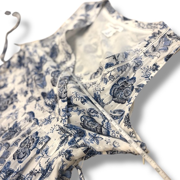 NWOT Lucky Brand Blue White Floral Paisley Faux Wrap Mini Sundress - Size 12 - Picture 7 of 13